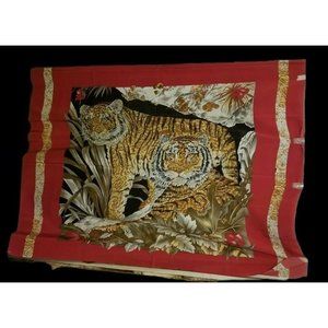 2 Silk Fabric Panels Tiger Scenery Red 45" x 72"